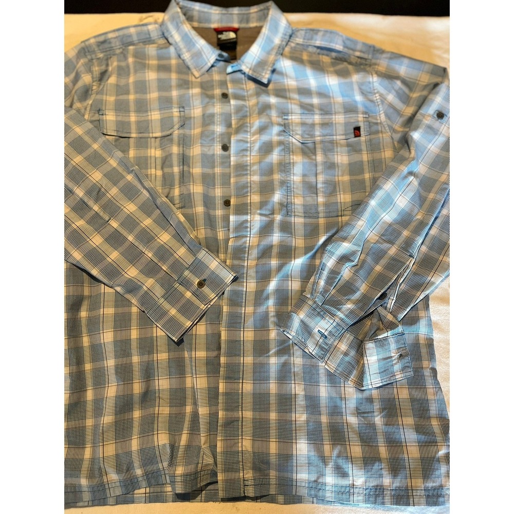 The North Face Mens Button Down Plaid Shirt‎ Long Sleeve Blue Outdoor
